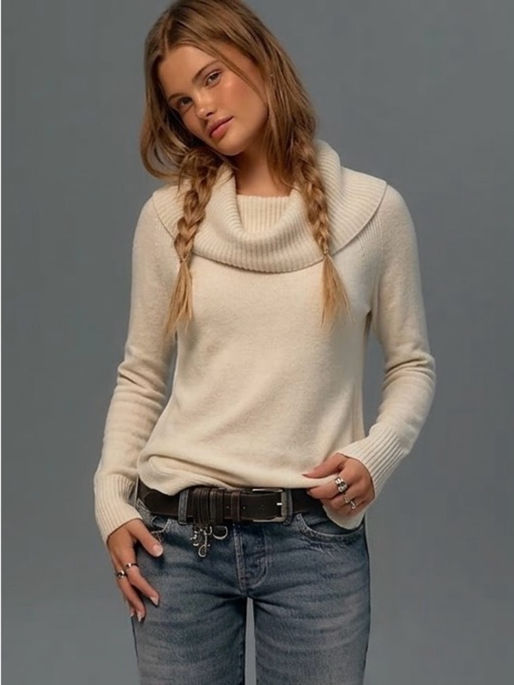 Moth By Anthropologie Cream Cowl Neck Sweater Sz  Small Classic Preppy Old Money